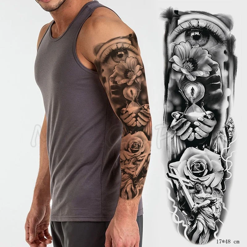 Waterproof Temporary Tattoo Sticker Jesus Virgin sister Peace Pigeon bird flower Full Arm Tatoo Flash Fake Tatto for Men Women