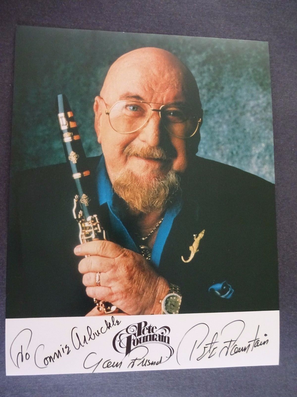 ORIGINAL, SIGNED & Inscribed Color Pete Fountain Promo Photo Poster painting