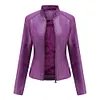 Slim-fit Stand-collar Leather Jacket Woman Biker Jacket
