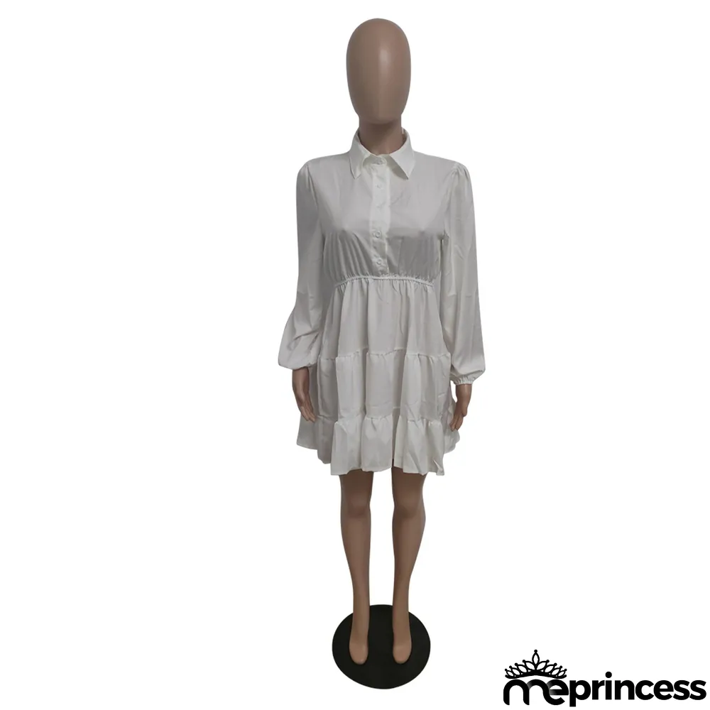 Women Casual Autumn Turndown Collar Dress