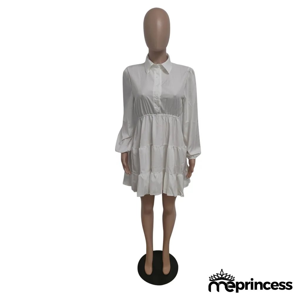 Women Casual Autumn Turndown Collar Dress