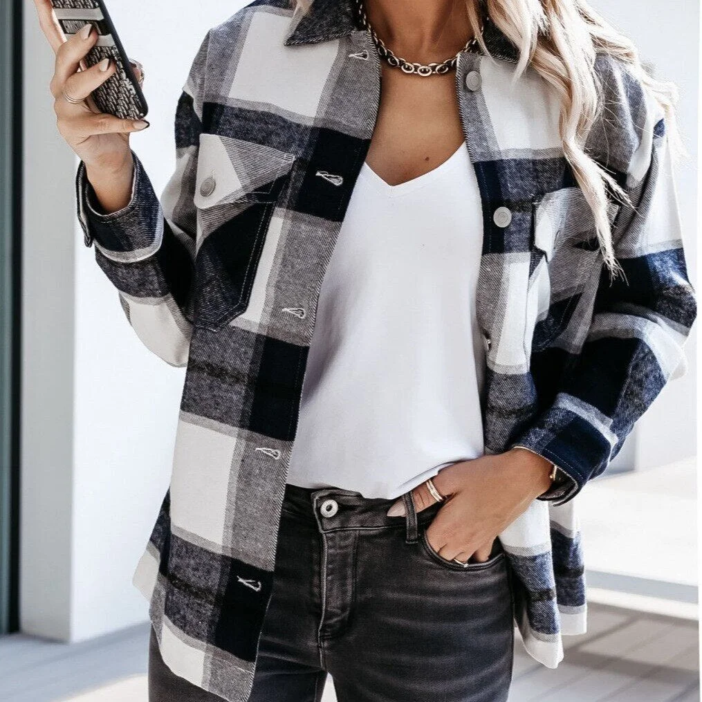 Plaid Shirts Coat Women Jackets Lady Tops Long Sleeve Checked 2021 Spring New Female Clothes Outwear