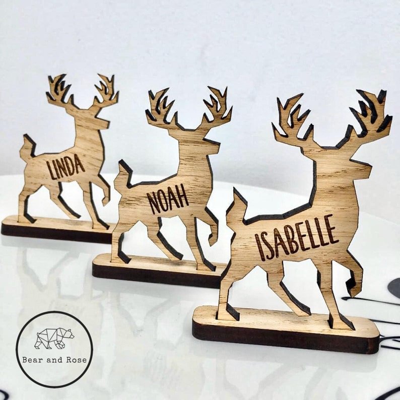 Christmas Personalised Reindeer decorations Stag Place Names