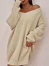 Simple Solid Color V-Neck Loose Long Sleeve Fashion Sweater