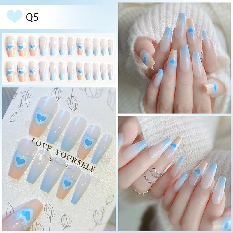 Cute Sweet Color Block Flower ABS Press-on Nails 1 Set