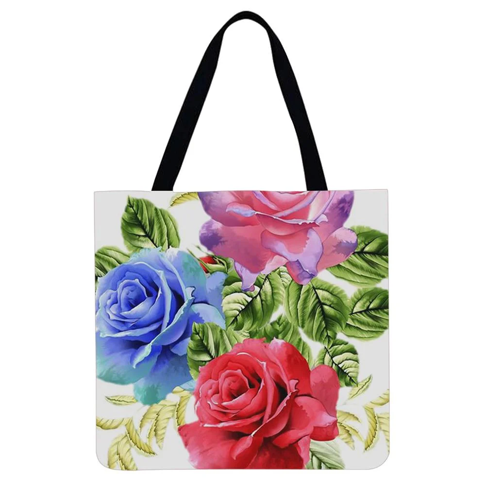 Linen Tote Bag -  Rose Flower