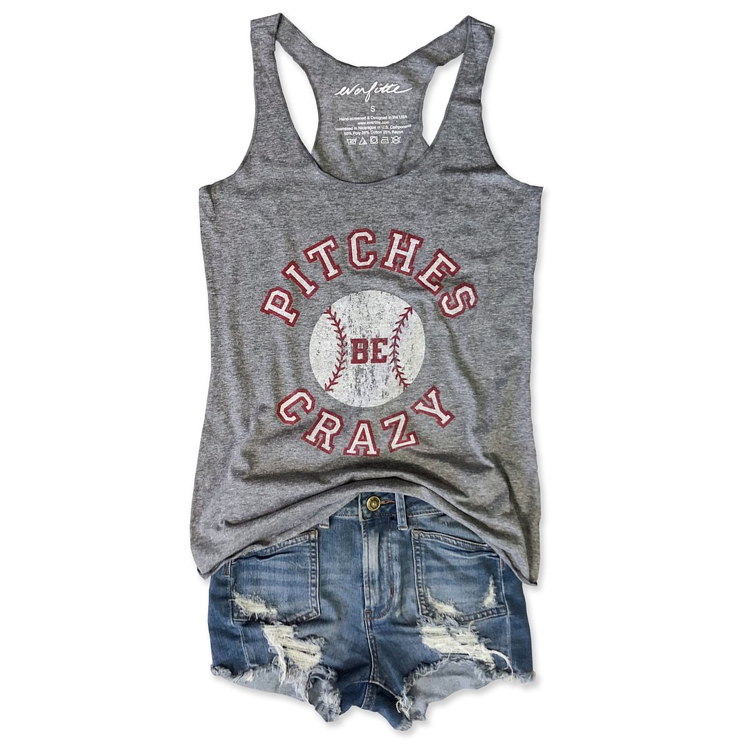 Pitches Be Crazy...Retro Grey Triblend Racerback Tank