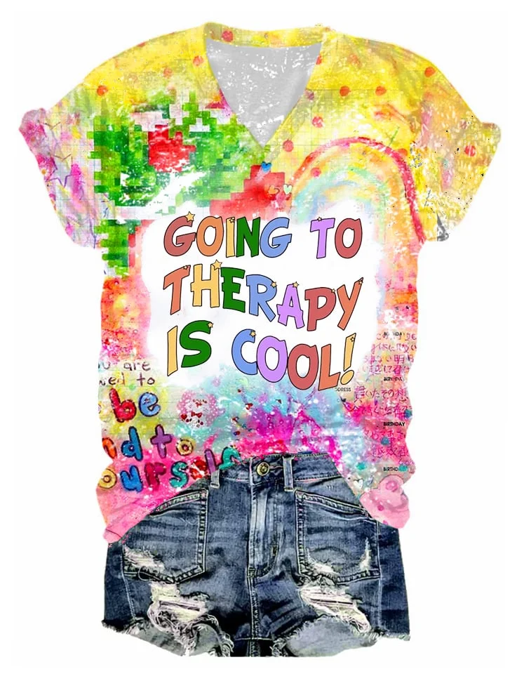 Women's Going To The Party Is Cool Print V-Neck T-Shirt socialshop