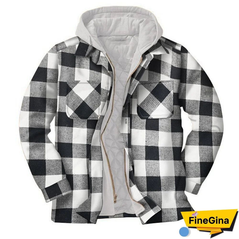 Mens Winter Plaid Thick Casual Jacket