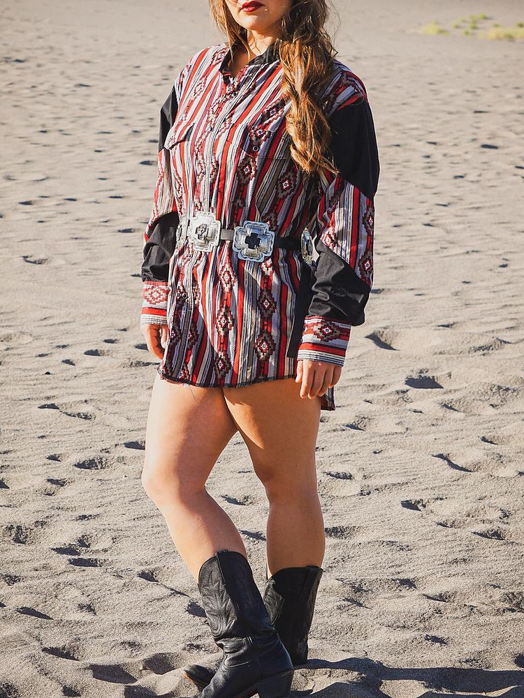 Printed Long Sleeve Sexy Dress
