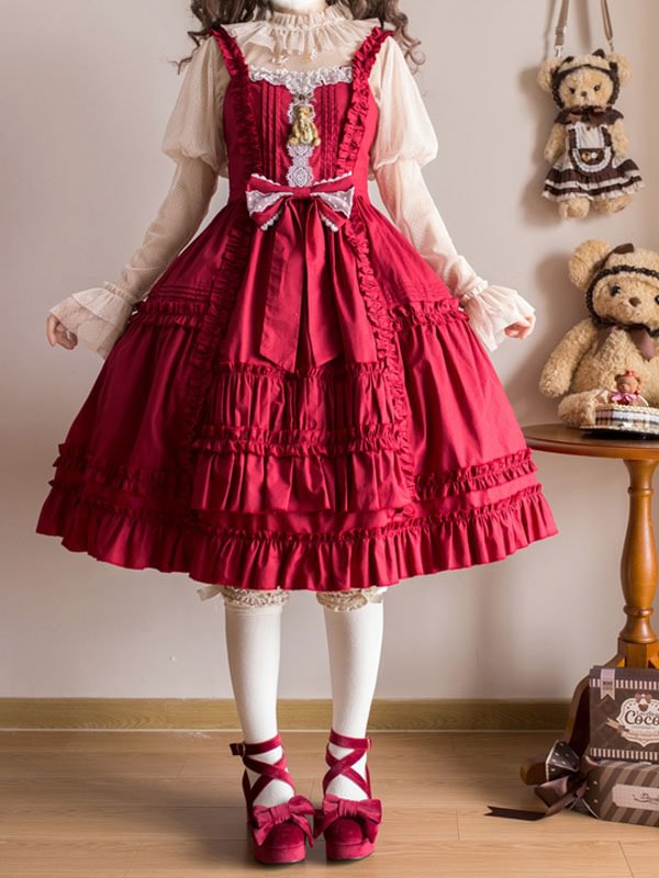 Sweet Lolita Jumper Dress  Pleated Ruffles Sleeveless Girls Summer Dress Novameme