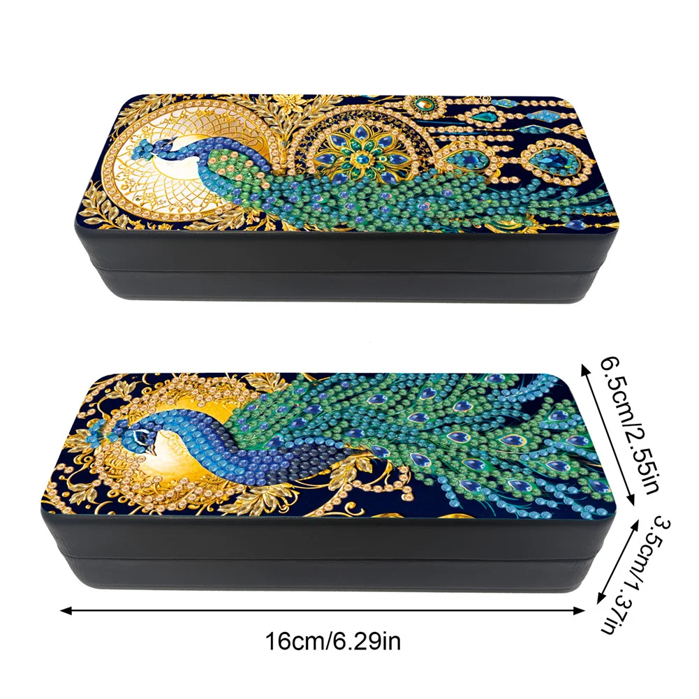 2Pcs 5D DIY Peacock Diamond Painting Glasses Case Kit Diamond Art Glasses Case