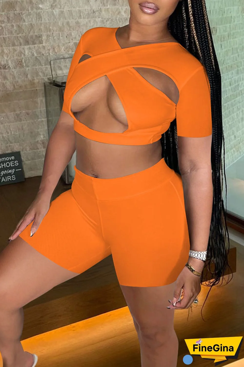 White Sexy Solid Hollowed Out Patchwork V Neck Short Sleeve Two Pieces