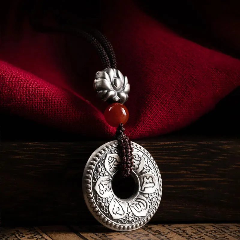 Om Mani Padme Hum Heart Sutra Lotus 999 Sterling Silver Peace Necklace