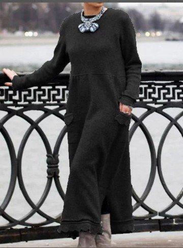 Women‘s Sweatshirt Dress Winter Dress Long Dress Maxi Dress Black Purple Army Green Light gray Dark Gray Red Long Sleeve Ruffle Pocket Winter Fall Turtleneck Stylish Casual Modern Fall Dress S M L XL-JRSEE