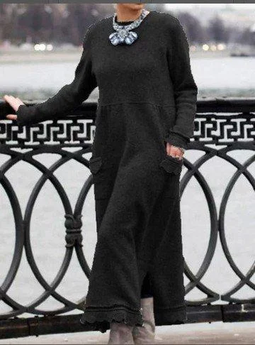 Women‘s Sweatshirt Dress Winter Dress Long Dress Maxi Dress Black Purple Army Green Light gray Dark Gray Red Long Sleeve Ruffle Pocket Winter Fall Turtleneck Stylish Casual Modern Fall Dress S M L XL-JRSEE