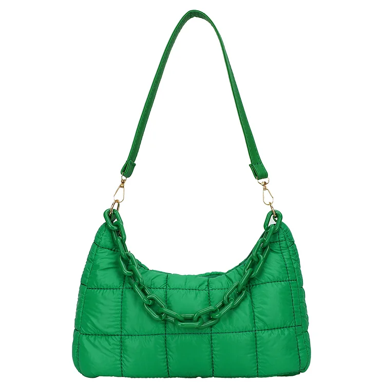 Chain Underarm Bags Nylon Shoulder Bags Winter Fashion Quilted for Party (Green)
