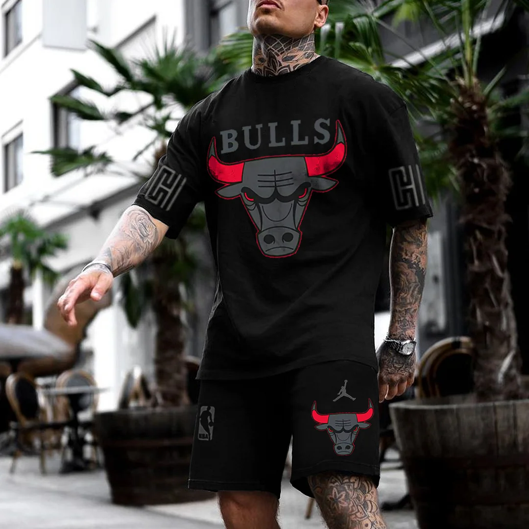 Men's Chicago Basketball Printed Jersey Sports Shorts Suit、、URBENIE