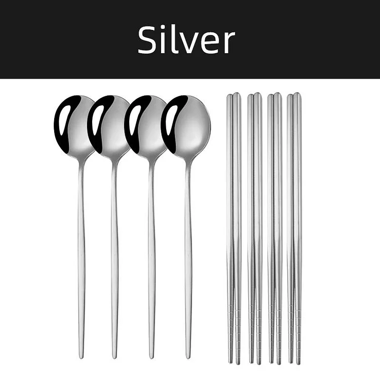 4Set Black Gold Portable Travel Cutlery Set Chopsticks Spoon 304 Stainless Steel Korean Dinnerware Set Luxury Tableware Set