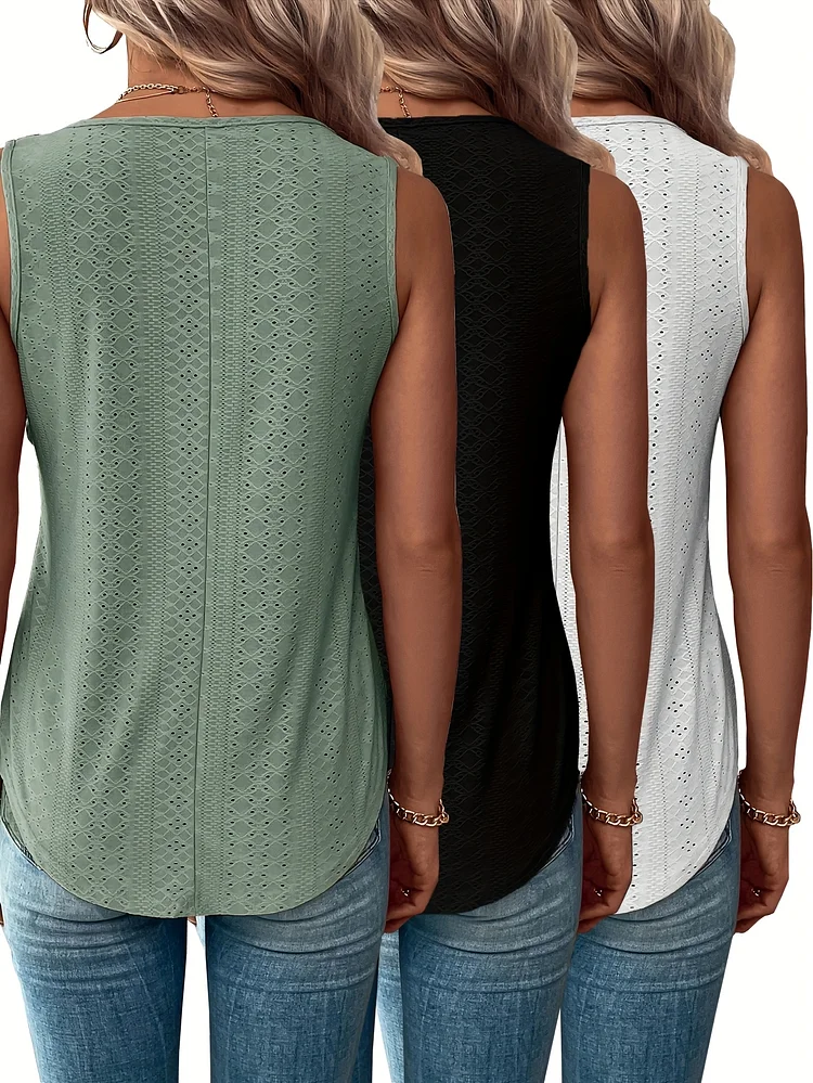 Casual Three-Color Cut-Out Jacquard Vest Semi-Sheer Loose And Comfortable Knitwear Pack Of 3