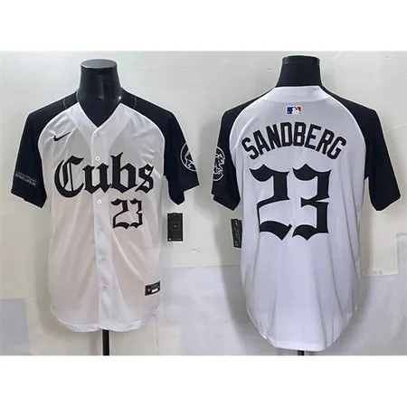 Men's Chicago Cubs #23 Ryne Sandberg White "Gothic North Side Edition" Vapor Premier Limited Stitched Baseball Jersey GH7W