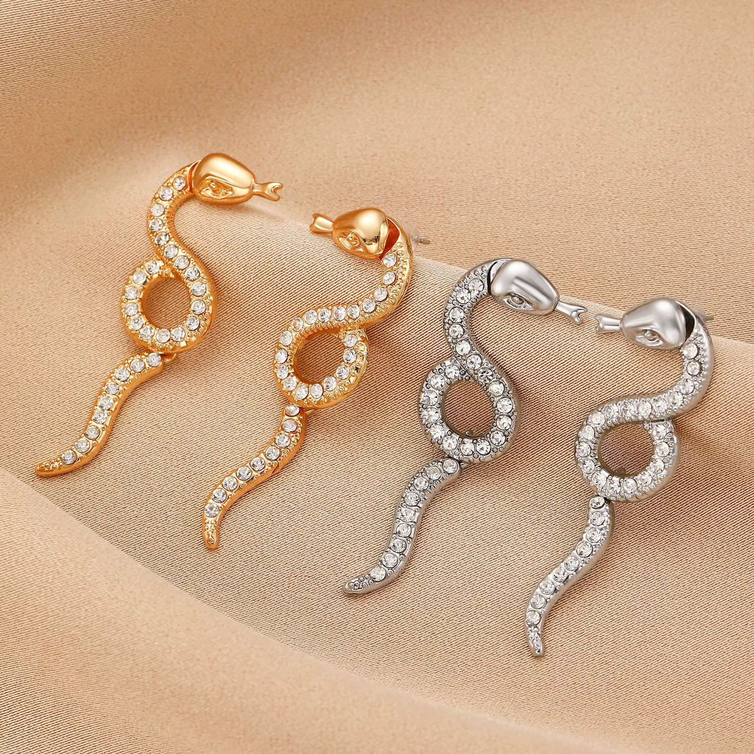 Detachable Curved Snake Zirconia Stud Earrings