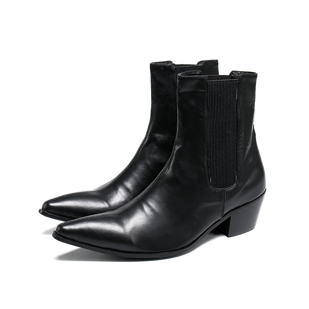 High Heels Men Boots Pointed Toe Black Leather Boots Men Handsome Ankle Boots For Men Zapatos
