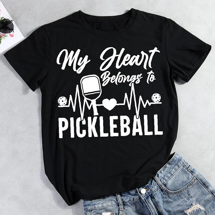 My Heart Belongs to Pickleball Round Neck T-shirt-Annaletters