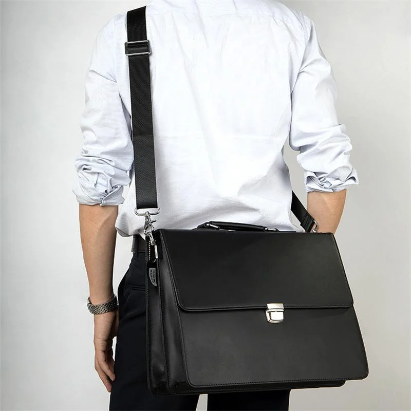 Business Portable Briefcase Retro Leather Large Capacity Waterproof Crossbody Bag