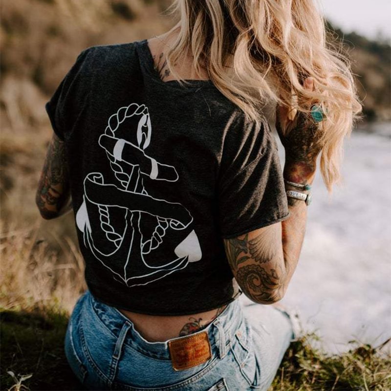 Anchor print ladies casual T-shirt designer