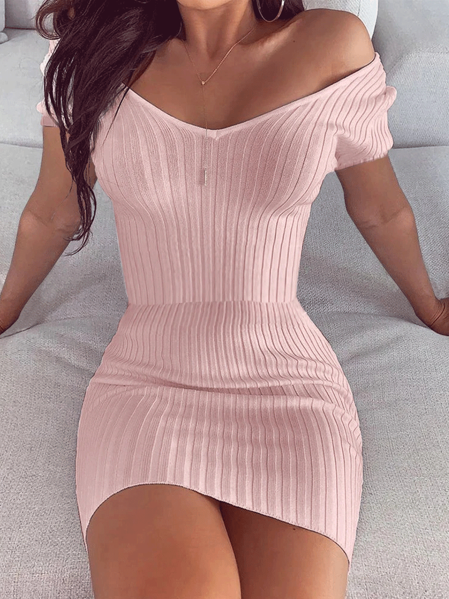 Off Shoulder Ribbed Mini Dress