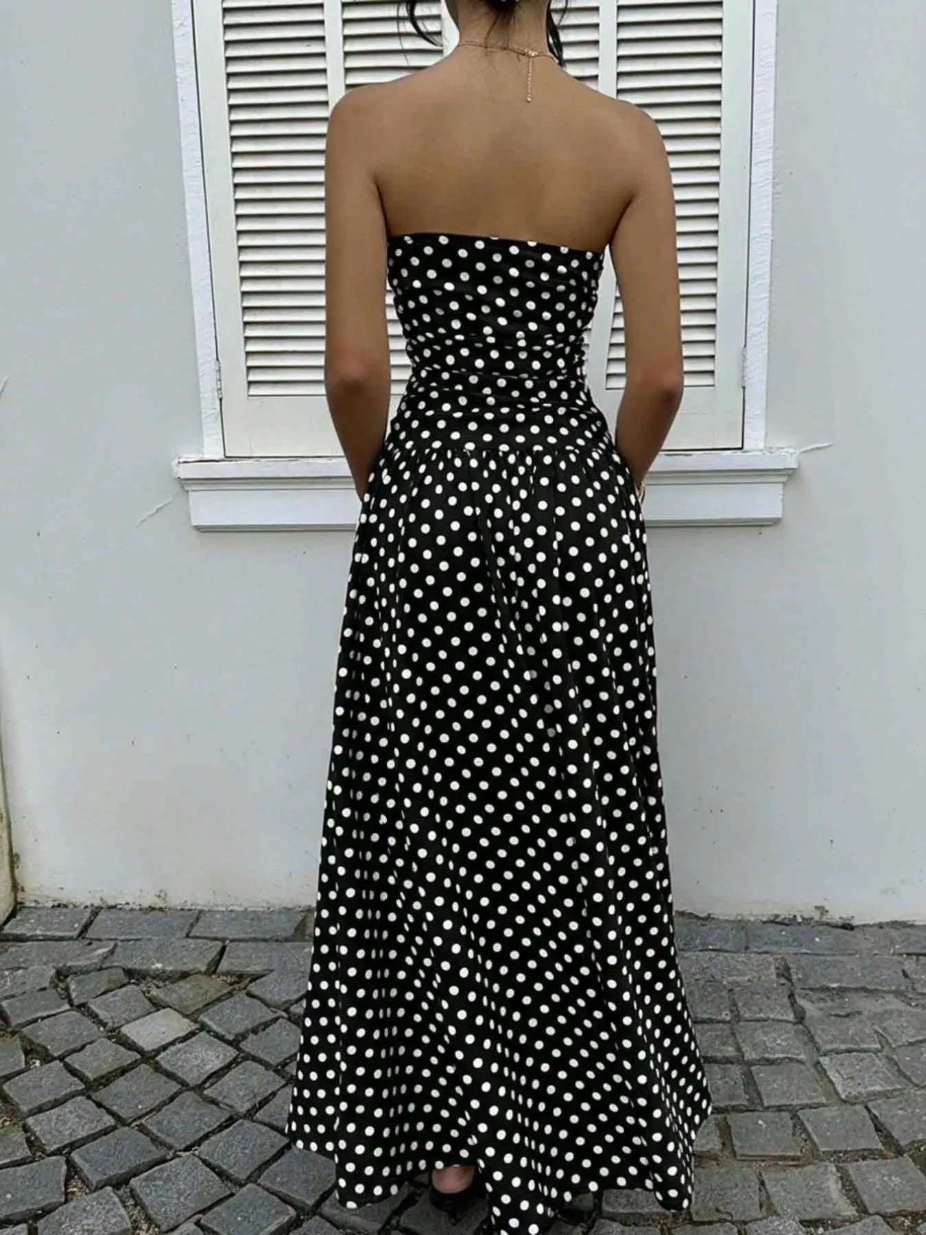 Women's Elegant Chic Fashion Polka Dot Strapless Dress, Stylish Sleeveless Maxi Dress for Parties and Casual Wear Women's Elegant Chic Fashion Polka Dot Strapless Dress, Stylish Sleeveless Maxi Dress for Parties and Casual Wear