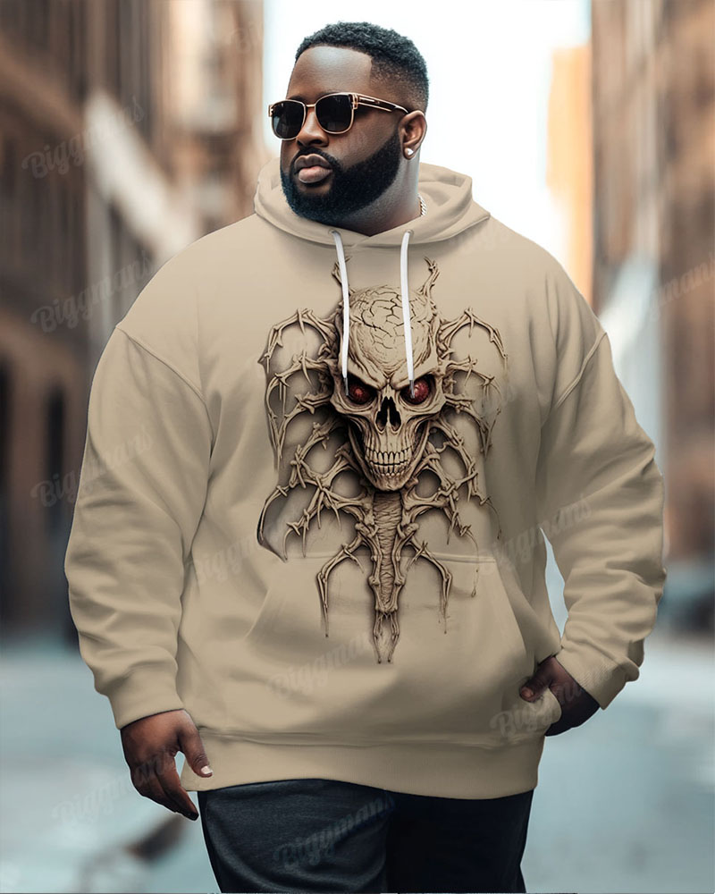 Men's Plus Size Street Fashion Apricot 3D Scorpion Skull Print Hoodie
