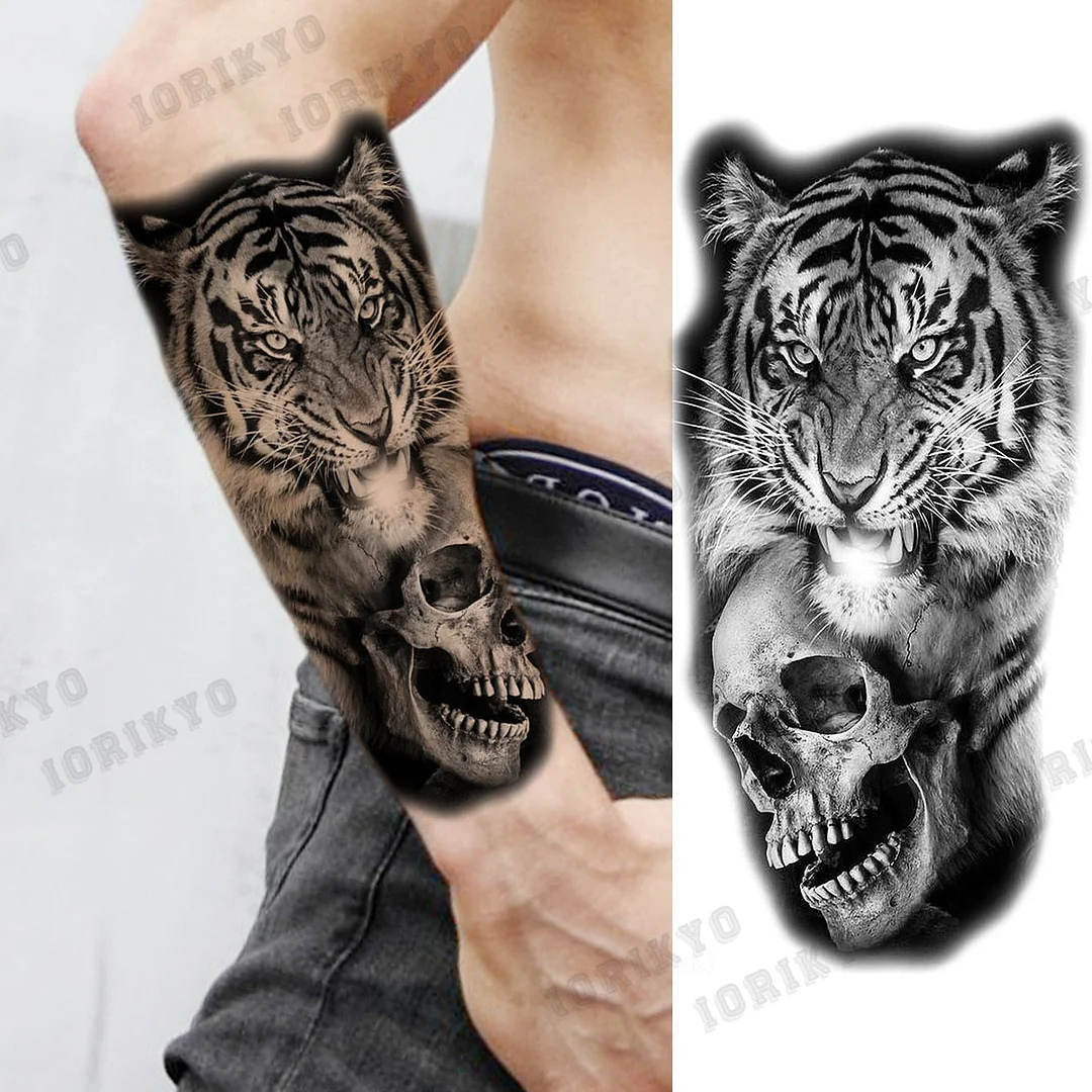 Realistic Devil Skeleton Temporary Tattoos For Men Adult Women Wolf Compass Gangster Fake Tattoo Washable Body Art Tatoo Sticker