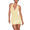 Plus Size Women Beach Party Vocation Halter Dress PVC Leather Deep V-neck Sleeveless Stretch Mini Dress Sexy Wrap Hips  Attire