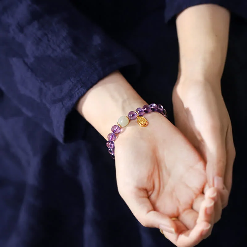 Natural Amethyst Crystal Hetian Jade Healing Charm Bracelet