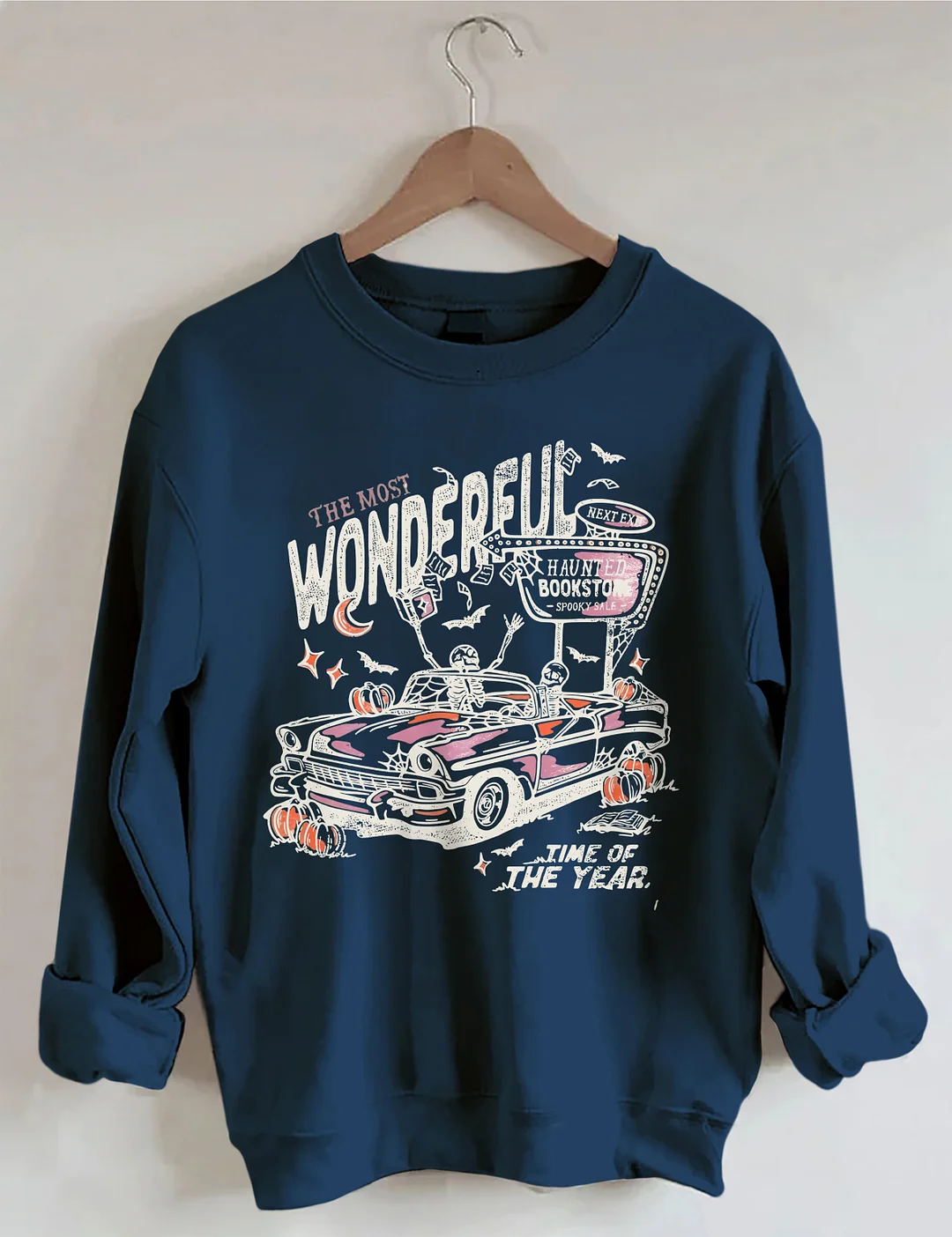 Skeletons In A Convertible For Retro Halloween Sweatshirt