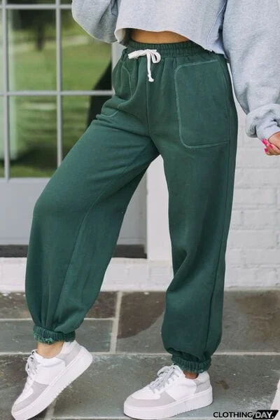 Drawstring Pocketed Contrast Stitching Joggers