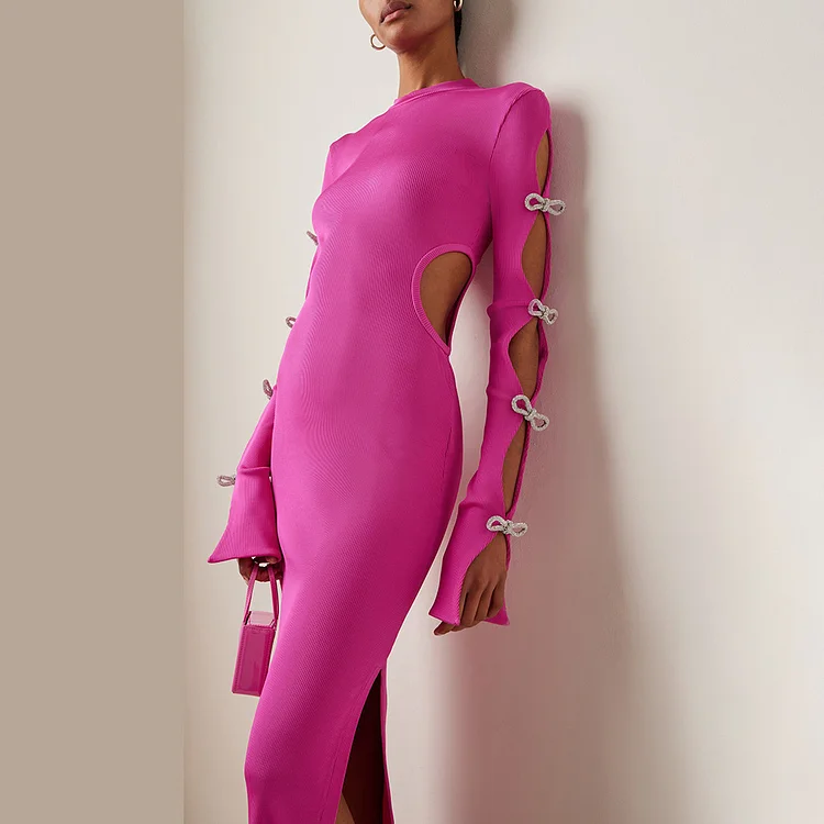 Bowknot Pink Cutout Elastic Bandage Dress