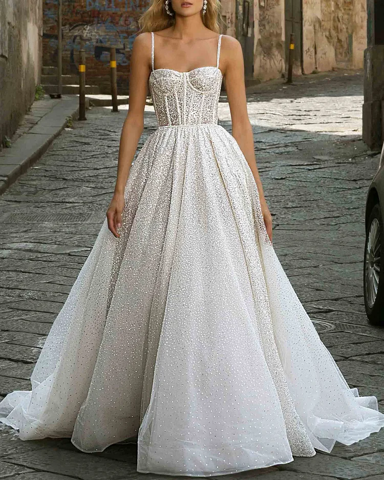 The ultimate glitter evening dress with suspenders