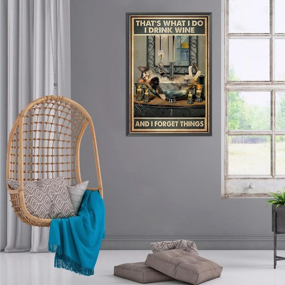 11CT Full Cross Stitch Bathing Cat Stamped DIY Embroidery Animal (40x60cm)