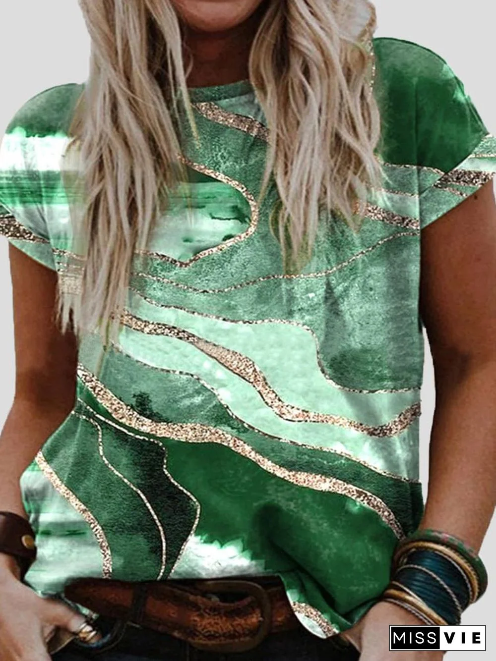 Women'S T-Shirts Abstract Print Crew Neck Short Sleeve T-Shirt