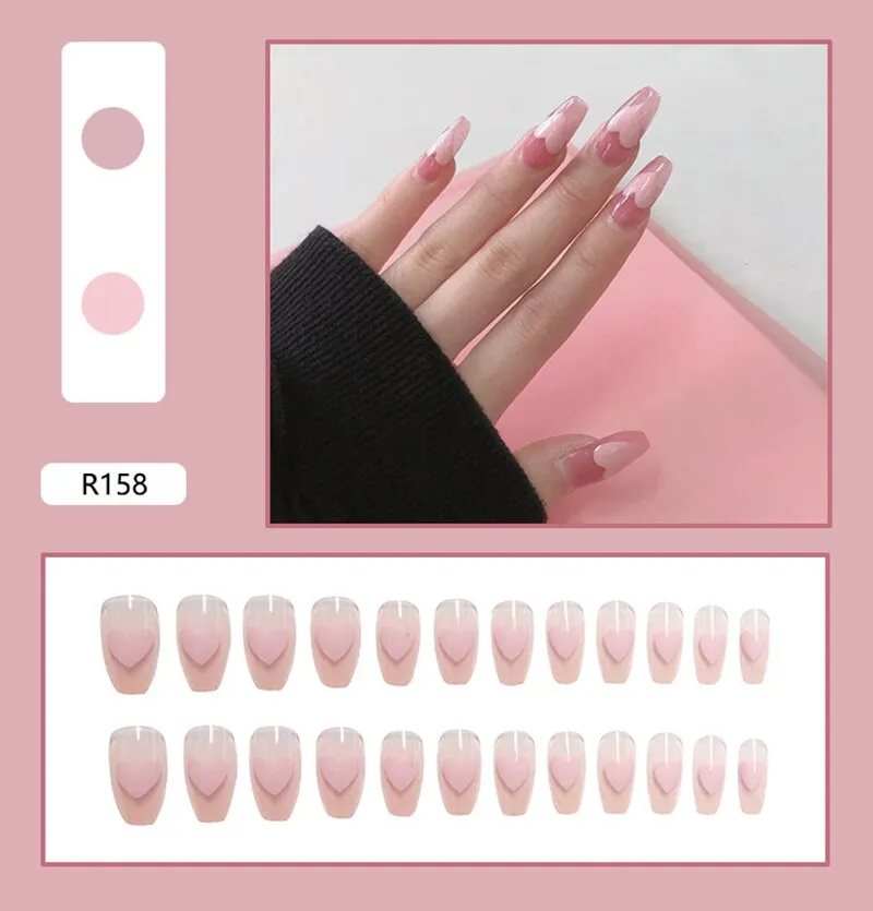 24pcs Leopard Theme Full Cover False Nail Tips Black Heart Line Transparent Stiletto French Fake Nails With Glue Detachable Tips-Nail Inspo