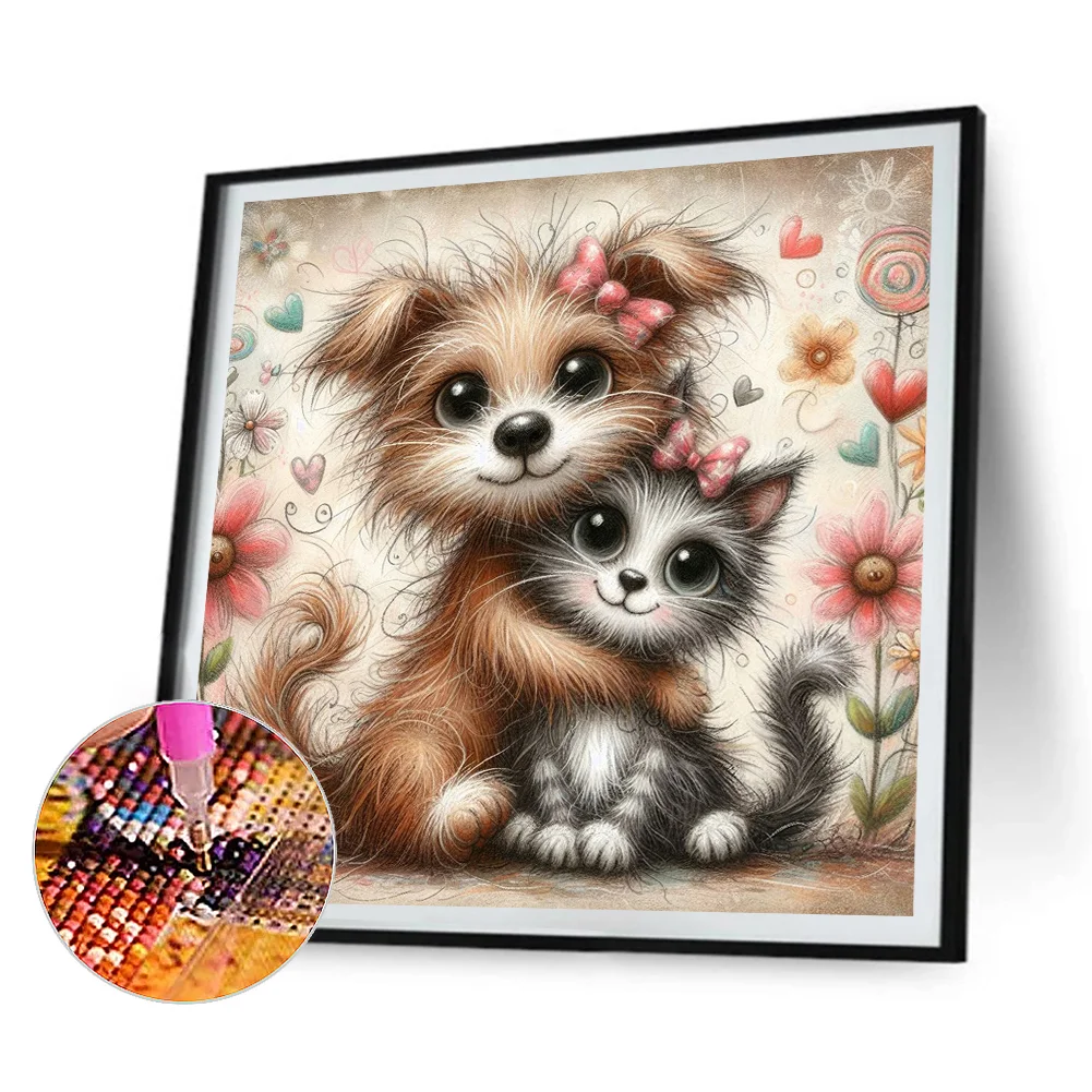 4pcs Diamond Painting - Full Round Drill - Warm Cats Dogs(Canvas|30*30cm)
