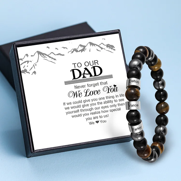 3 Names - Personalized Men's Beaded Bracelet Customized Name Bracelet Birthday Gift for Him