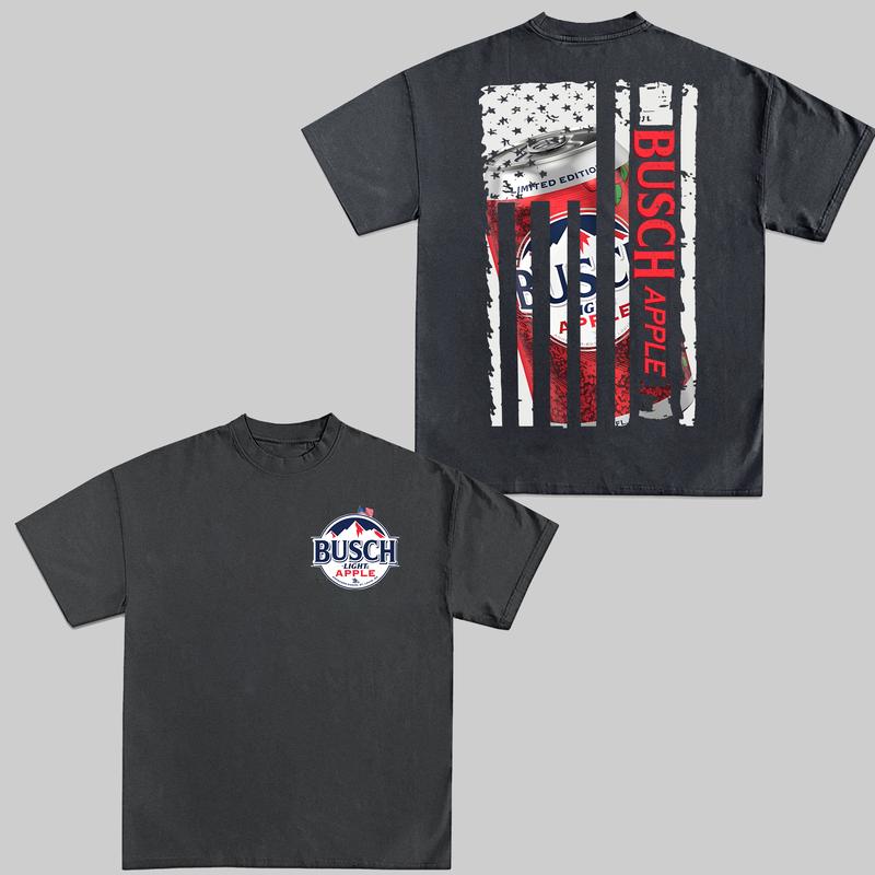 Loveyoufancy Busch Light Apple US Flag T-Shirt US Fresh Beer Summer 4th of July Drinking 2-Sided Graphic Tees Summer Outfit