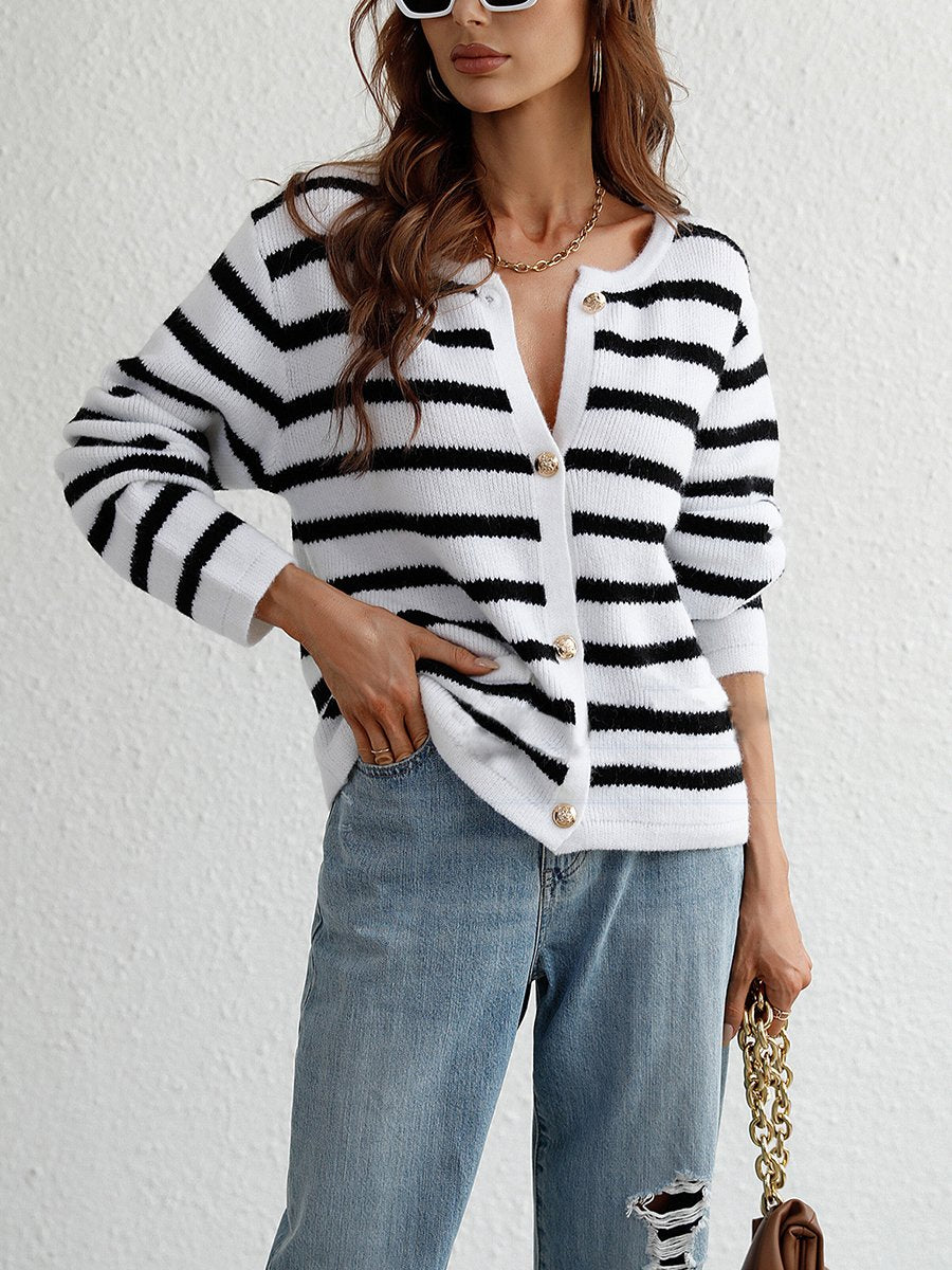 Striped Round Neck Long Sleeve Sweaters