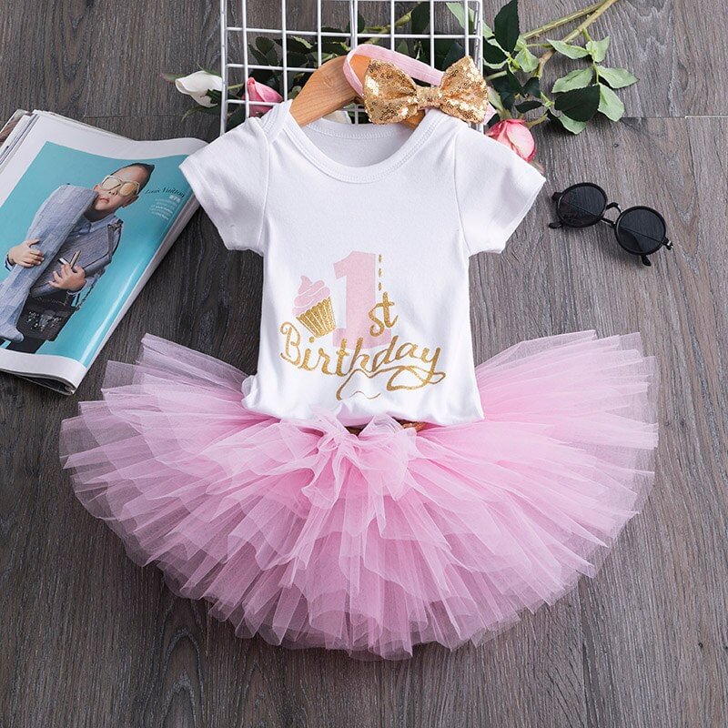 Baby Birthday Dress 1 Year 3pcs Outfits Infant Toddler Baby Girl Clothes Newborn Toddler Baby Dress Vestido One Year Clothing