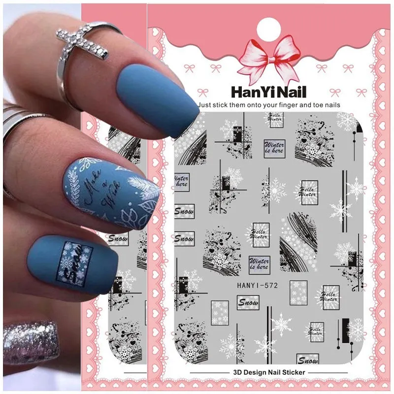 Merry Christmas Deer 3D Nails Sticker Winter Snowflake Elk Xmas Trees Cartoon Adhesive Sliders Nail Art Accessories Decals-Nail Inspo