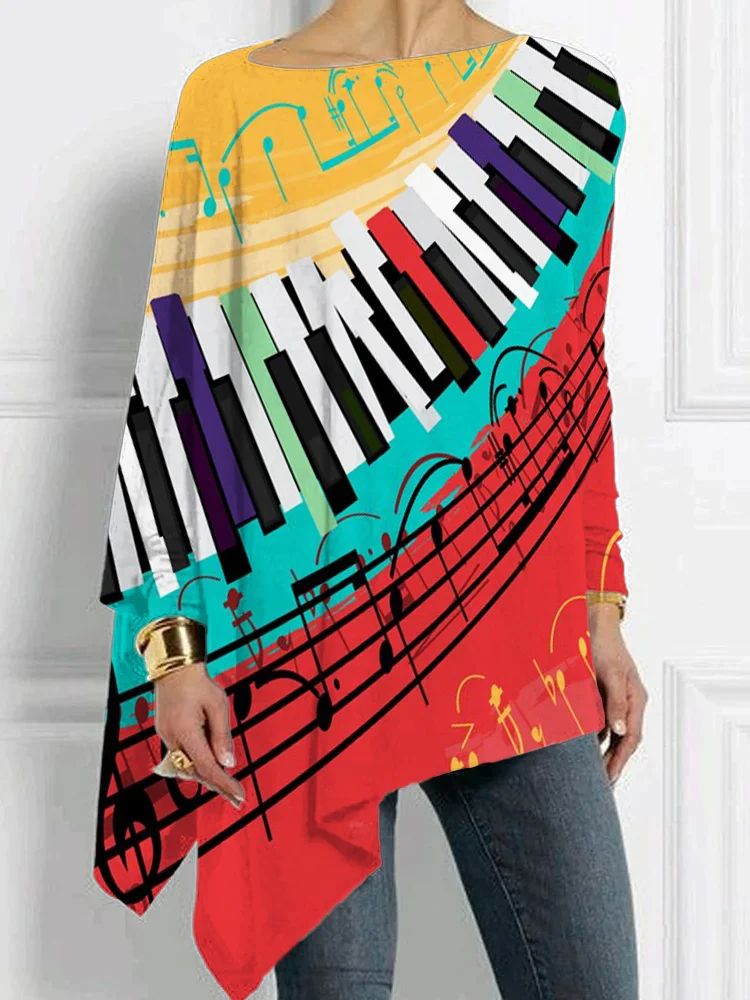 Music Notes And Piano Keys Art Bat Sleeve T Shirt